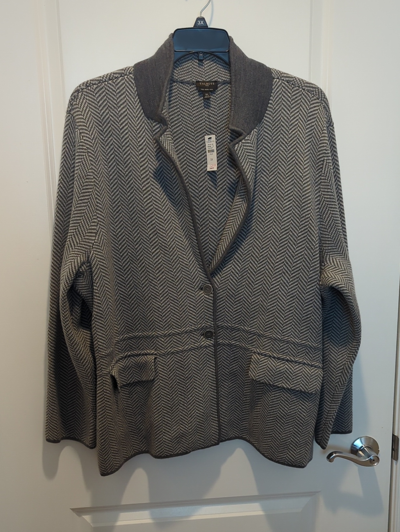 Nwt Talbots Gray Herringbone Knit Merino Wool Blazer Size 3x